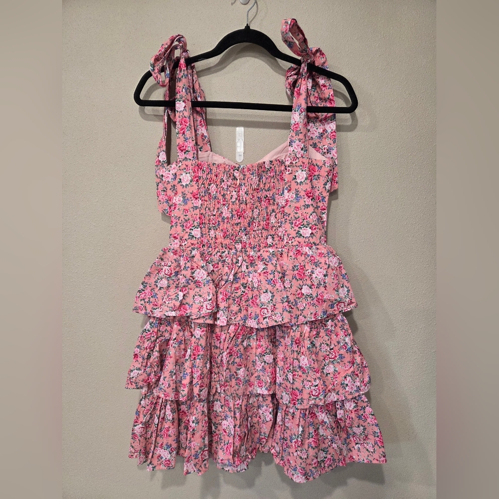 Mable Bow Tied Shoulder Corset Tiered Mini Dress Beautiful Floral Pattern - Picture 5 of 9